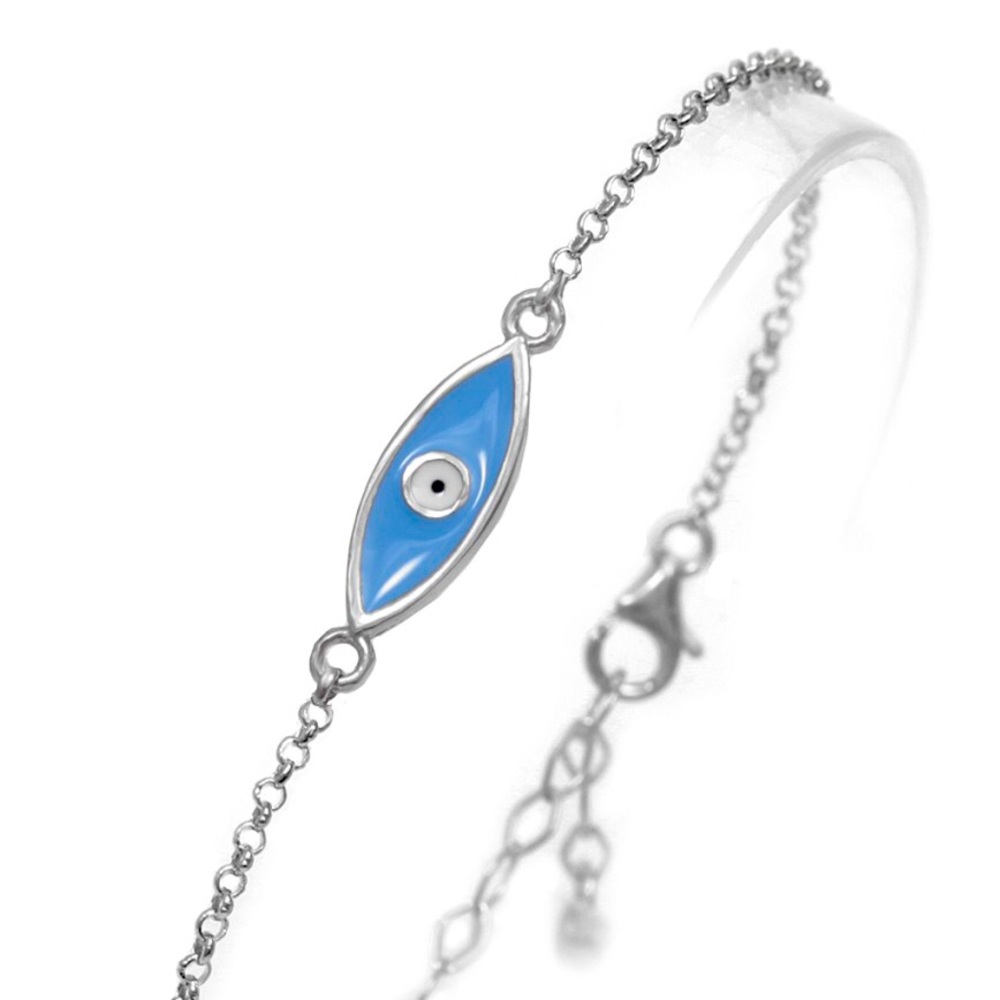 Blue Enamel Silver Evil Eye Bracelet